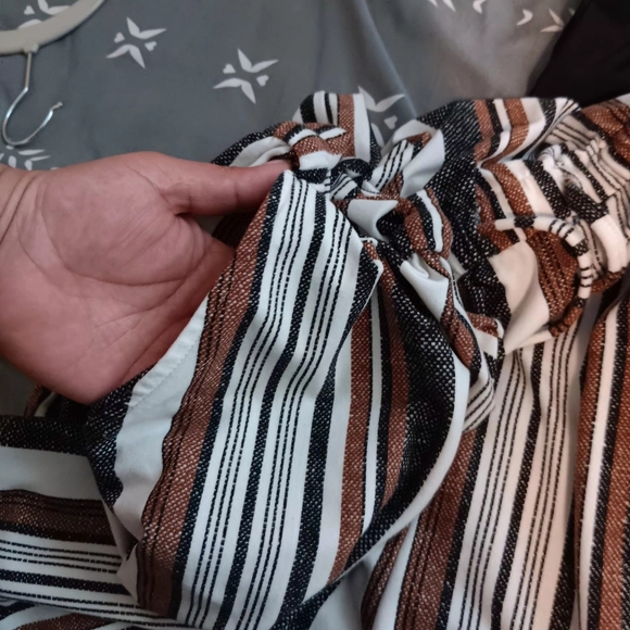 Striped Scoop Neck Romper in White, Brown & Black - Picture 2 of 12